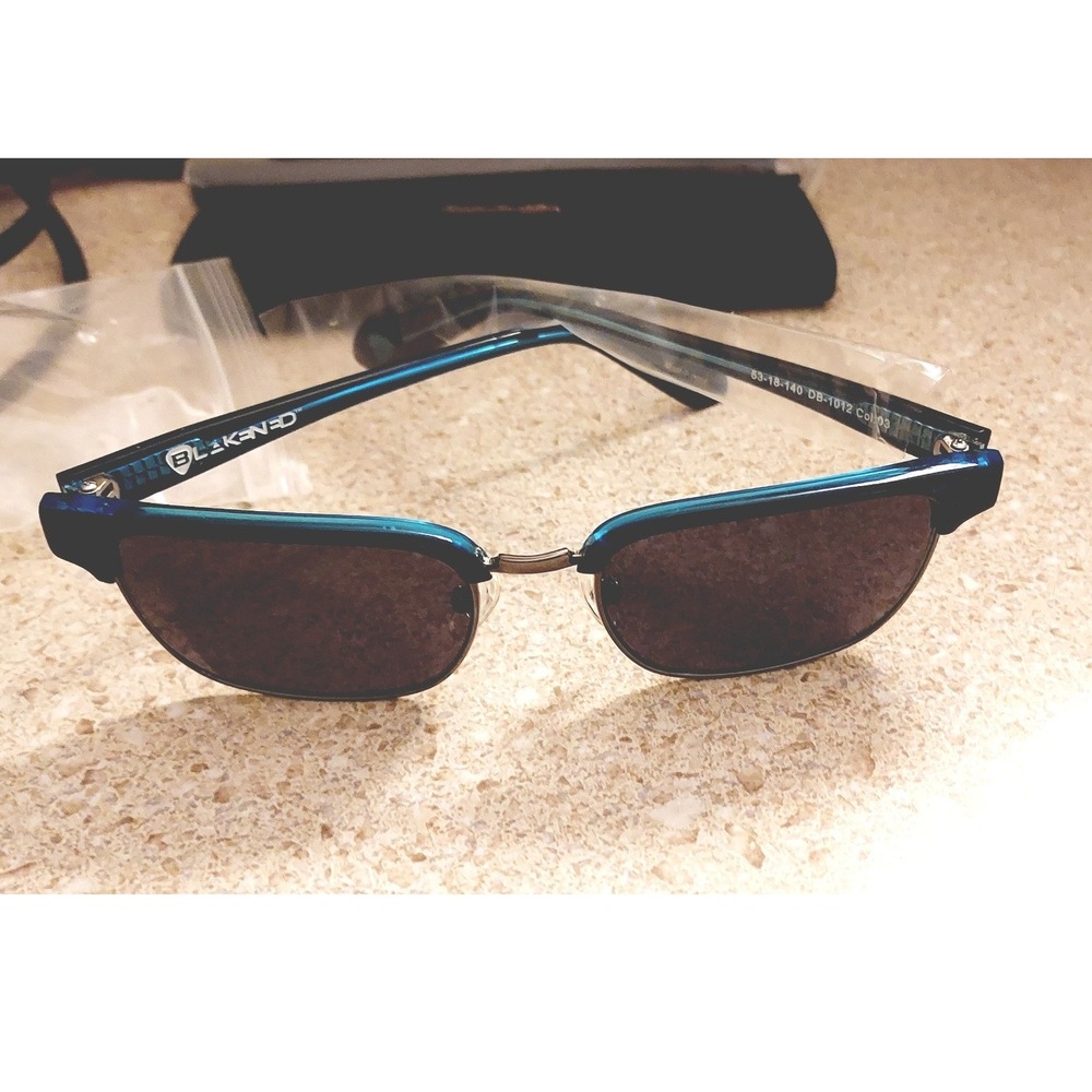 Blakened Sunglasses Mens 53-18-140 Teal Blue Titanium DB-1012 Polarized Japan